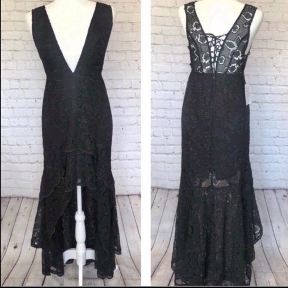 NWT FREE PEOPLE / black eyelet high low maxi dress - Picture 3 of 8